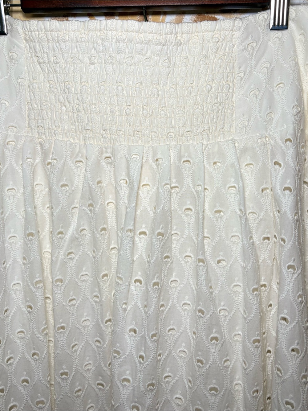 Anthropologie White Eyelet Button Front Midi Skirt | Boho Cottagecore Coastal - Picture 7 of 10